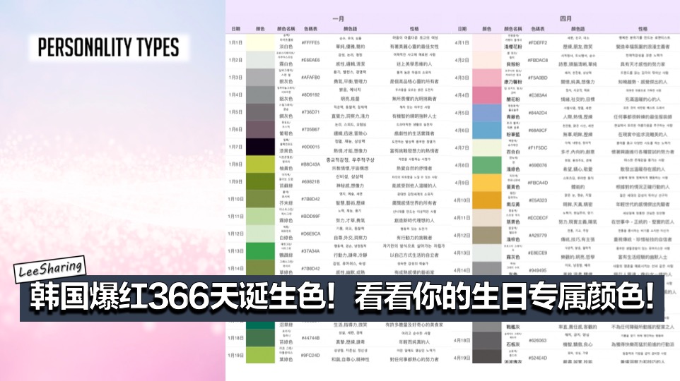 韩国爆红366天 诞生色 超准性格分析 看看你的生日专属颜色 Leesharing