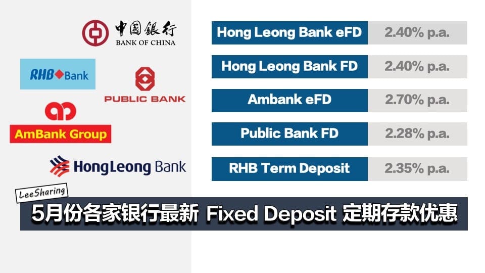 5月份各家银行最新fixed Deposit 定期存款优惠 利息高达2 70 P A Leesharing