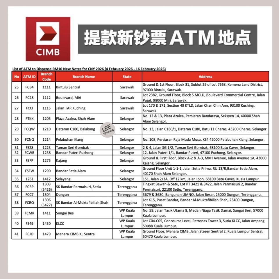 2月4日起可到CIMB ATM 提款新钞票！【附上全马41个ATM 地点】 – LEESHARING